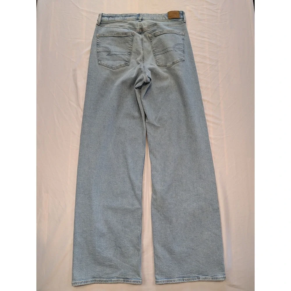 American Eagle Curvy Super High Rise Baggy Straight Jeans Light Wash 10 X-Long - Picture 3 of 14
